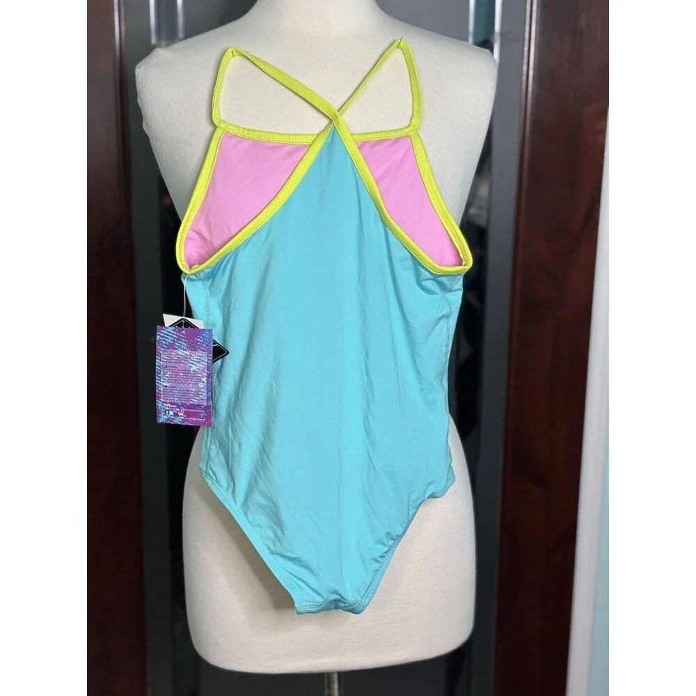 New TYR Turquoise Girls UPD 50+ One Piece Swimsuit XL 14/16